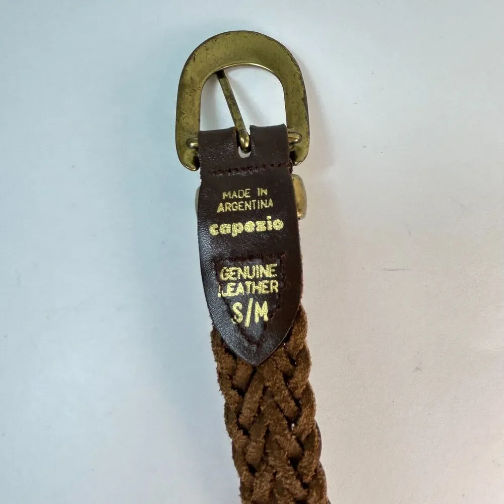Capezio Women's Brown Braided Woven Brass Buckle Vintage Belt Size S/M
